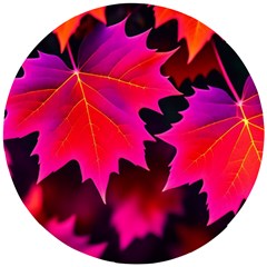 Leaves Purple Autumn Evening Sun Abstract Wooden Puzzle Round by Ravend