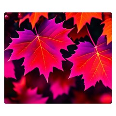 Leaves Purple Autumn Evening Sun Abstract One Side Premium Plush Fleece Blanket (small)