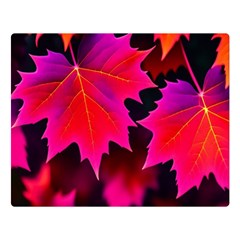 Leaves Purple Autumn Evening Sun Abstract One Side Premium Plush Fleece Blanket (large) by Ravend