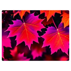 Leaves Purple Autumn Evening Sun Abstract One Side Premium Plush Fleece Blanket (extra Small)