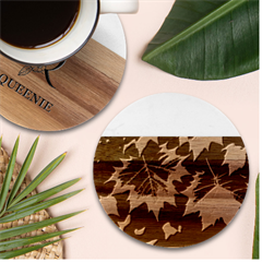 Leaves Purple Autumn Evening Sun Abstract Marble Wood Coaster (round)