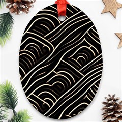 Black Coconut Color Wavy Lines Waves Abstract Ornament (oval) by Ravend