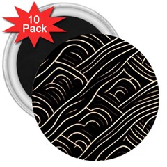 Black Coconut Color Wavy Lines Waves Abstract 3  Magnets (10 Pack)  by Ravend