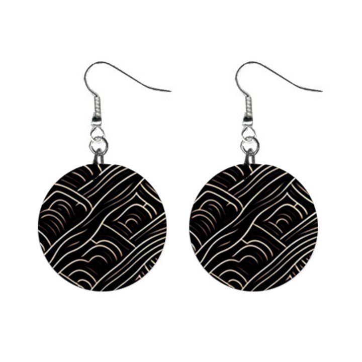 Black Coconut Color Wavy Lines Waves Abstract Mini Button Earrings