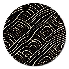 Black Coconut Color Wavy Lines Waves Abstract Magnet 5  (round) by Ravend