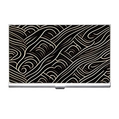 Black Coconut Color Wavy Lines Waves Abstract Business Card Holder by Ravend