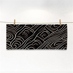 Black Coconut Color Wavy Lines Waves Abstract Hand Towel by Ravend