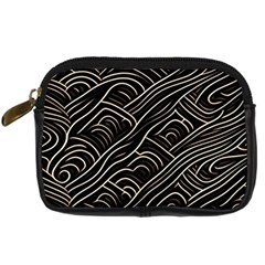 Black Coconut Color Wavy Lines Waves Abstract Digital Camera Leather Case by Ravend