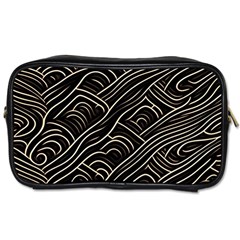 Black Coconut Color Wavy Lines Waves Abstract Toiletries Bag (one Side) by Ravend