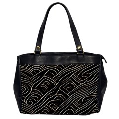 Black Coconut Color Wavy Lines Waves Abstract Oversize Office Handbag by Ravend