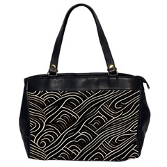 Black Coconut Color Wavy Lines Waves Abstract Oversize Office Handbag (2 Sides) by Ravend