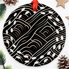 Black Coconut Color Wavy Lines Waves Abstract Ornament (round Filigree) by Ravend