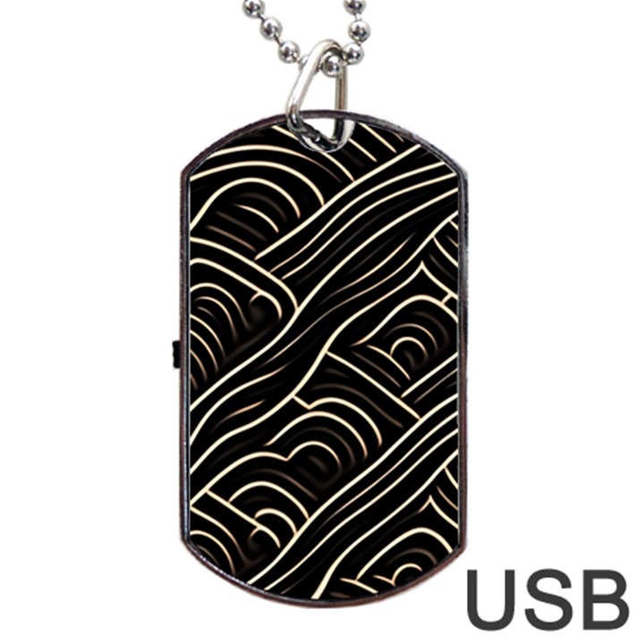 Black Coconut Color Wavy Lines Waves Abstract Dog Tag USB Flash (One Side)