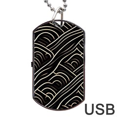 Black Coconut Color Wavy Lines Waves Abstract Dog Tag Usb Flash (two Sides) by Ravend