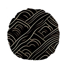 Black Coconut Color Wavy Lines Waves Abstract Standard 15  Premium Round Cushions by Ravend