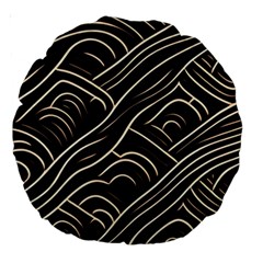 Black Coconut Color Wavy Lines Waves Abstract Large 18  Premium Round Cushions by Ravend