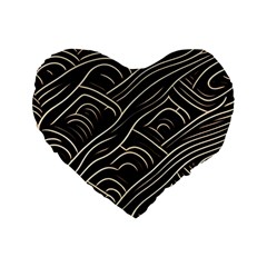 Black Coconut Color Wavy Lines Waves Abstract Standard 16  Premium Heart Shape Cushions by Ravend