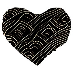 Black Coconut Color Wavy Lines Waves Abstract Large 19  Premium Heart Shape Cushions by Ravend