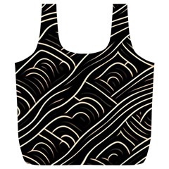 Black Coconut Color Wavy Lines Waves Abstract Full Print Recycle Bag (xl) by Ravend