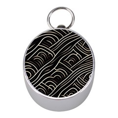 Black Coconut Color Wavy Lines Waves Abstract Mini Silver Compasses by Ravend