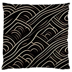 Black Coconut Color Wavy Lines Waves Abstract Large Premium Plush Fleece Cushion Case (one Side) by Ravend