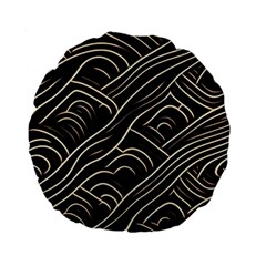 Black Coconut Color Wavy Lines Waves Abstract Standard 15  Premium Flano Round Cushions by Ravend