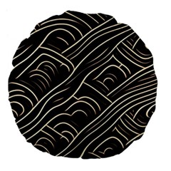 Black Coconut Color Wavy Lines Waves Abstract Large 18  Premium Flano Round Cushions by Ravend