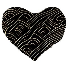 Black Coconut Color Wavy Lines Waves Abstract Large 19  Premium Flano Heart Shape Cushions by Ravend