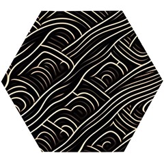 Black Coconut Color Wavy Lines Waves Abstract Wooden Puzzle Hexagon by Ravend