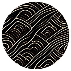 Black Coconut Color Wavy Lines Waves Abstract Round Trivet by Ravend