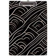 Black Coconut Color Wavy Lines Waves Abstract A4 Acrylic Clipboard by Ravend