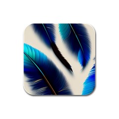 Feathers Pattern Design Blue Jay Texture Colors Rubber Square Coaster (4 Pack) by Ravend