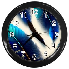 Feathers Pattern Design Blue Jay Texture Colors Wall Clock (black) by Ravend