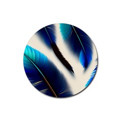 Feathers Pattern Design Blue Jay Texture Colors Rubber Coaster (round) by Ravend