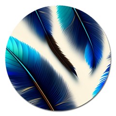 Feathers Pattern Design Blue Jay Texture Colors Magnet 5  (round) by Ravend