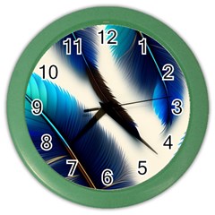 Feathers Pattern Design Blue Jay Texture Colors Color Wall Clock by Ravend