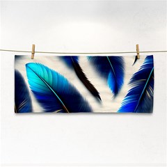 Feathers Pattern Design Blue Jay Texture Colors Hand Towel by Ravend