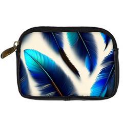 Feathers Pattern Design Blue Jay Texture Colors Digital Camera Leather Case by Ravend