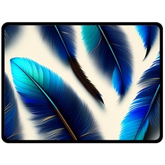 Feathers Pattern Design Blue Jay Texture Colors One Side Fleece Blanket (large) by Ravend