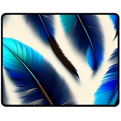 Feathers Pattern Design Blue Jay Texture Colors One Side Fleece Blanket (medium) by Ravend