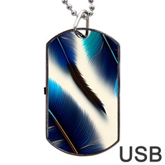 Feathers Pattern Design Blue Jay Texture Colors Dog Tag Usb Flash (one Side) by Ravend