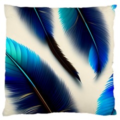 Feathers Pattern Design Blue Jay Texture Colors Large Premium Plush Fleece Cushion Case (one Side) by Ravend