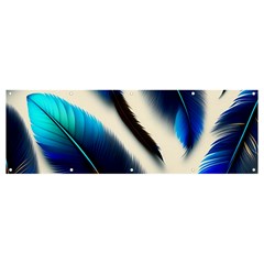 Feathers Pattern Design Blue Jay Texture Colors Banner And Sign 12  X 4  by Ravend