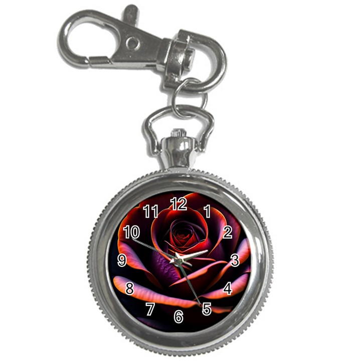 Purple Flower Rose Flower Black Background Key Chain Watches