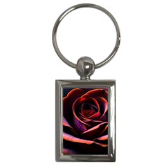 Purple Flower Rose Flower Black Background Key Chain (rectangle)