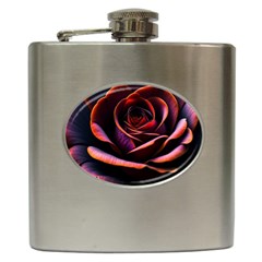 Purple Flower Rose Flower Black Background Hip Flask (6 Oz) by Ravend