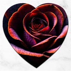 Purple Flower Rose Flower Black Background Jigsaw Puzzle (heart) by Ravend