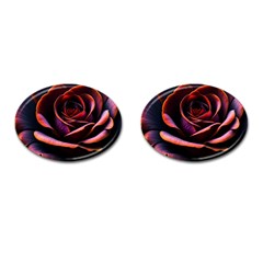 Purple Flower Rose Flower Black Background Cufflinks (oval) by Ravend