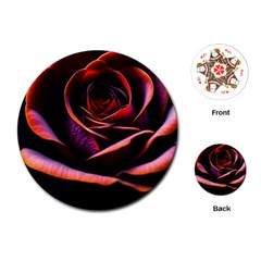 Purple Flower Rose Flower Black Background Playing Cards Single Design (round) by Ravend