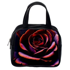 Purple Flower Rose Flower Black Background Classic Handbag (one Side) by Ravend